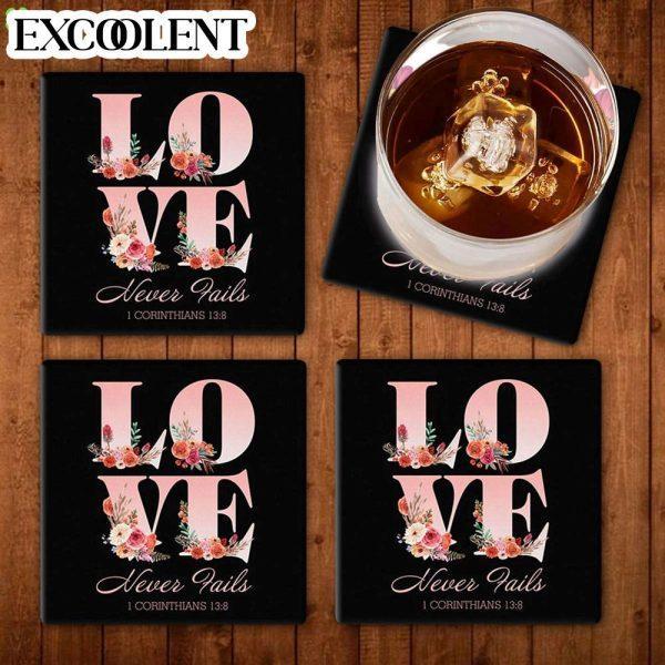Love Never Fails 1 Corinthians 138 Stone Coasters – Coasters Gifts For Christian
