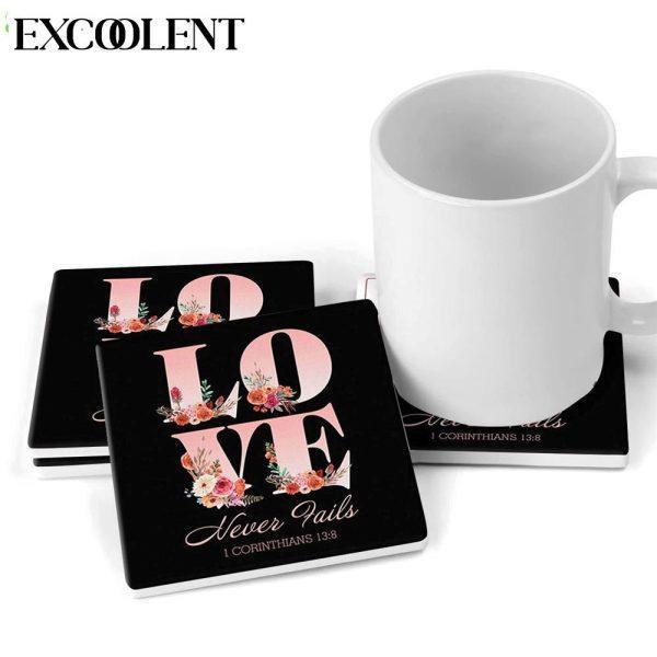 Love Never Fails 1 Corinthians 138 Stone Coasters – Coasters Gifts For Christian