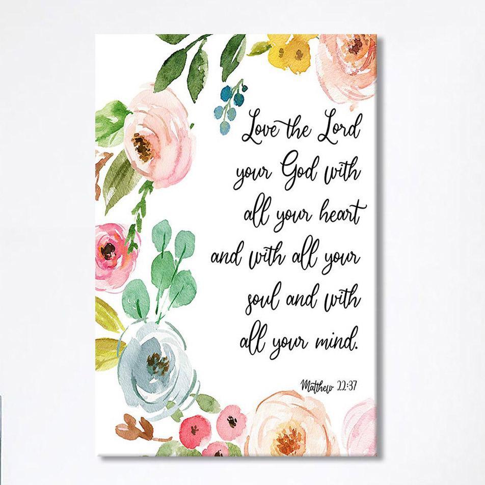 Love The Lord Your God With All Your Heart Canvas Prints – Scripture Wall Decor – Christian Wall Art Canvas