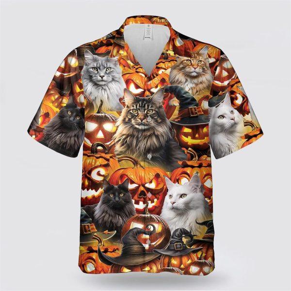 Maine Coon Cat Halloween Pattern Hawaiian Shirt – Gift For Cat Lover