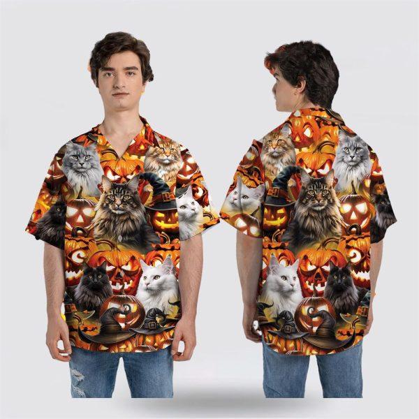 Maine Coon Cat Halloween Pattern Hawaiian Shirt – Gift For Cat Lover