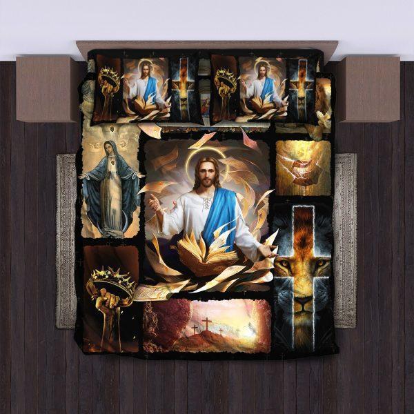 Maria Cross Lion Of Christian Quilt Bedding Set – Christian Gift For Believers