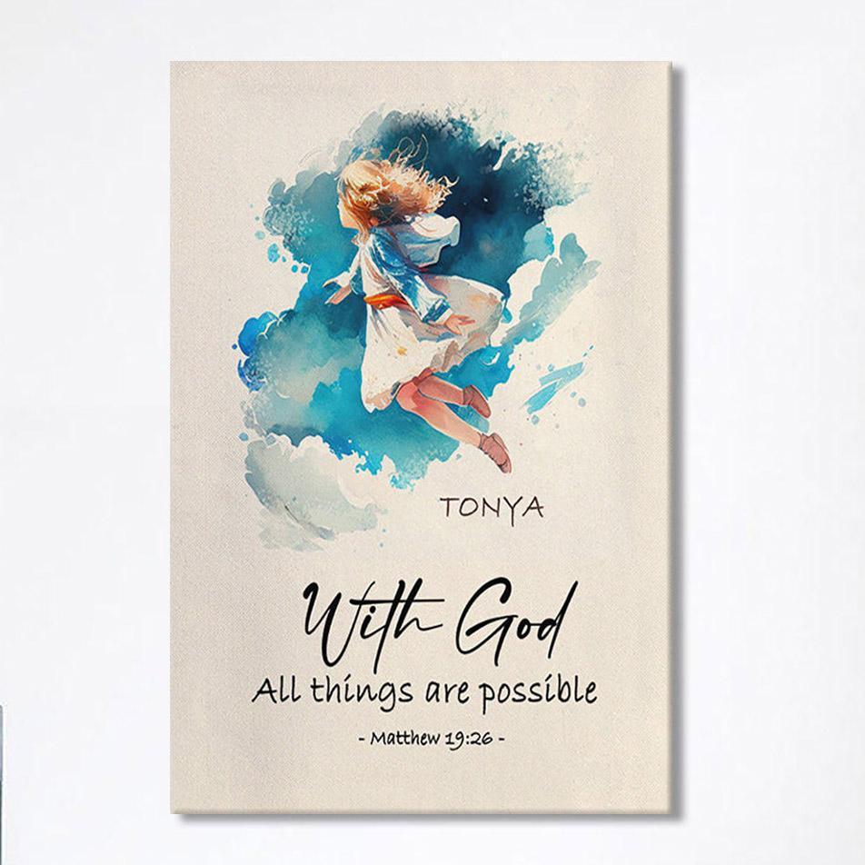 Matthew 196 With God All Things Are Possible Personalized Canvas Wall Art – Religious Wall Art – Bible Canvas Art