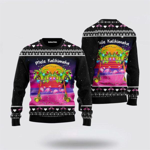 Mele Kalikimaka Flamingo Sunset Ugly Christmas Sweater – Christmas Gifts For Couples