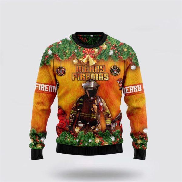 Merry Firemas Firefighter Bulldog Ugly Christmas Sweater – Christmas Gifts For Firefighters