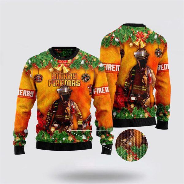 Merry Firemas Firefighter Bulldog Ugly Christmas Sweater – Christmas Gifts For Firefighters