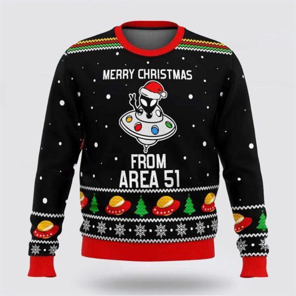 Merry Xmas From Area Aliens Ugly Sweater – Christmas Gifts For Frends