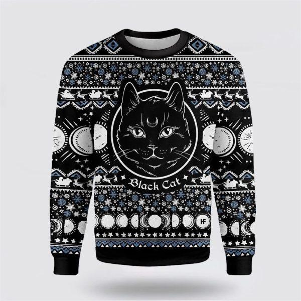 Moon Phase Cute Cat Christmas Wicca Ugly Christmas Sweater – Cat Lover Christmas Sweater