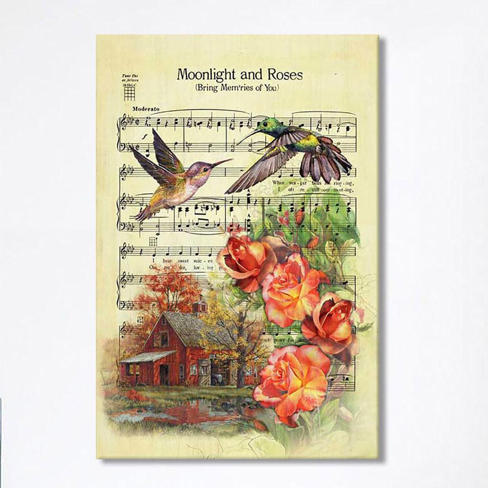 Moonlight And Roses Music Sheet Big Hummingbird Orange Rose Canvas Wall Art – Christian Canvas Prints Moonlight And Roses Music Sheet Big Hummingbird Orange Rose Canvas Wall Art – Christian Canvas Prints