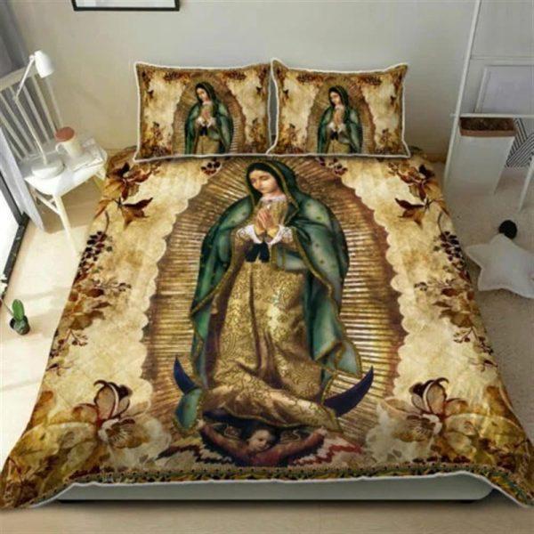 Mother Mary Roses Christian Quilt Bedding Set – Christian Gift For Believers