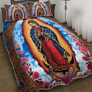 Mother Mary Roses Quilt Bedding Set Christian Gift For Believers 1 cov74m.jpg