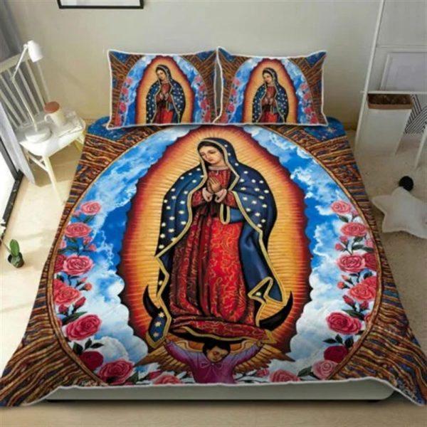 Mother Mary Roses Quilt Bedding Set – Christian Gift For Believers