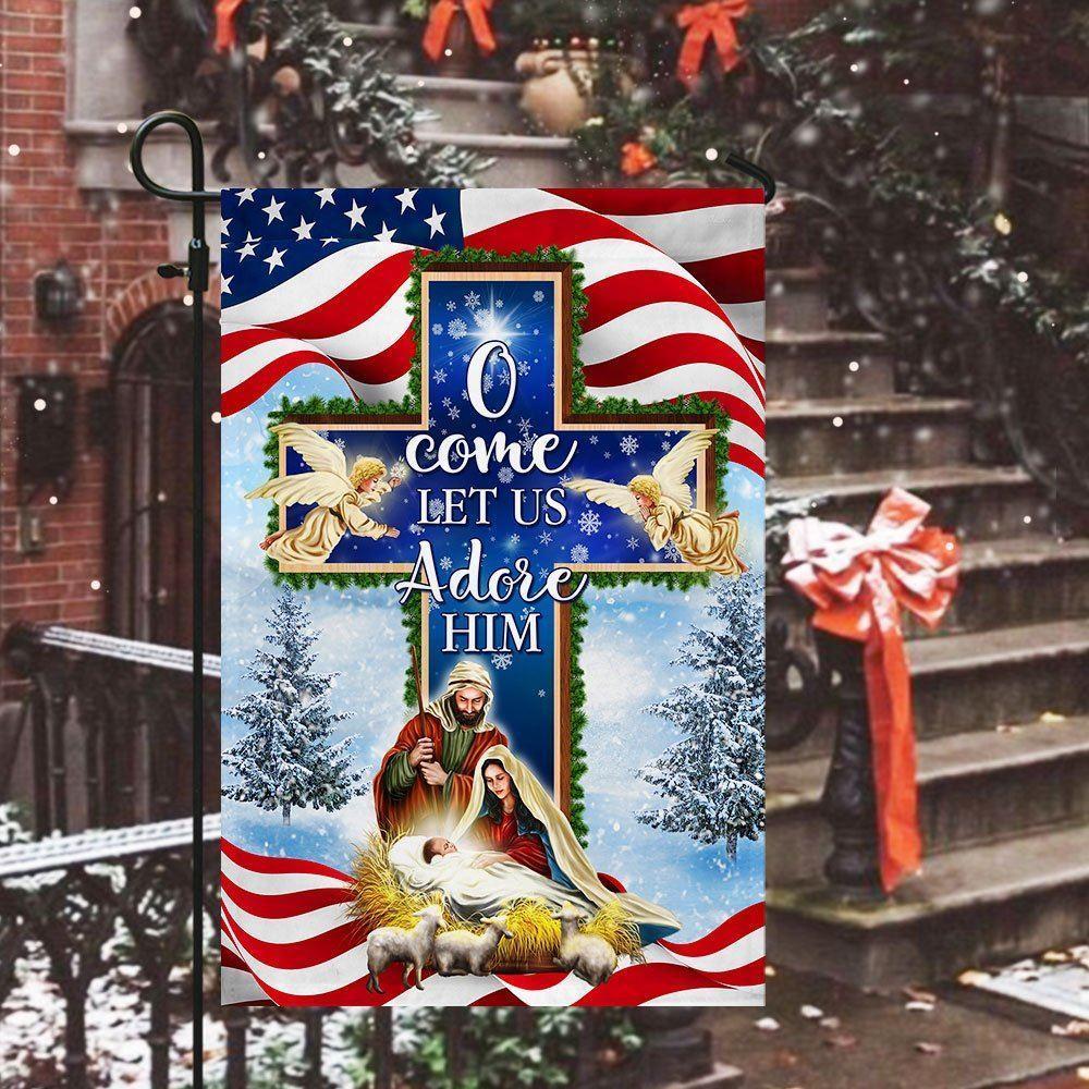Nativity Christmas Flag O Come Let Us Adore Him Flag – Christian Flag Outdoor Decoration