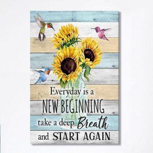 New Beginnings Hummingbirds Sunflowers Wall Art Inspirational Wall Art Decor Encouragement Gifts For Women Woman pswwgo.jpg