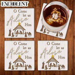 O Come Let Us Adore Him Christmas Stone Coasters Coasters Gifts For Christian 1 jiloak.jpg