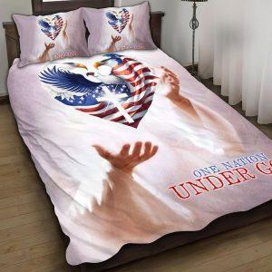 One Nation Under God America Flag Christian Quilt Bedding Set Christian Gift For Believers 1 aogttj.jpg