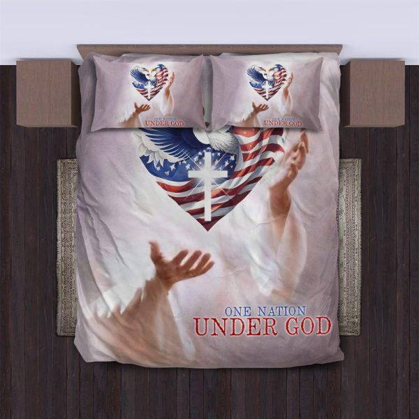 One Nation Under God, America Flag Christian Quilt Bedding Set – Christian Gift For Believers