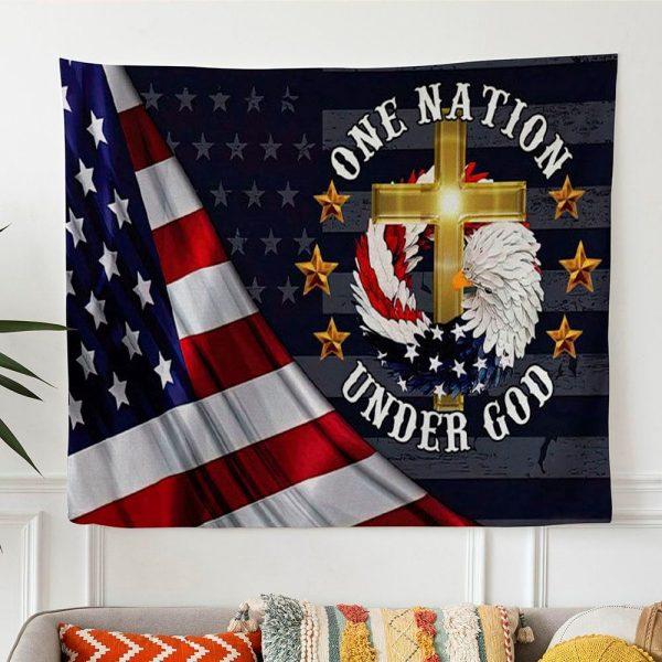 One Nation Under God American Flag Christian Tapestry Wall Art Print – Gifts For Christian Families