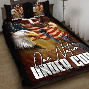 One Nation Under God Eagle And Statue of Liberty Christian Quilt Bedding Set Christian Gift For Believers 1 lgs7oj.jpg