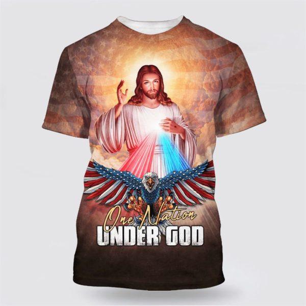 One Nation Under God Jesus And American Eagle All Over Print 3D T Shirt – Gifts For Christians
