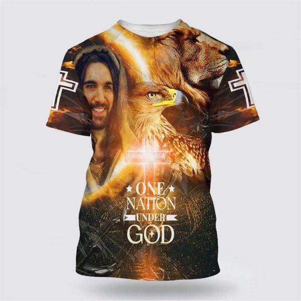 One Nation Under God Jesus And Eagle All Over Print 3D T Shirt – Gifts For Christians