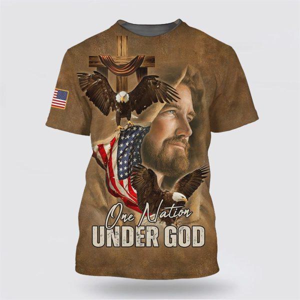 One Nation Under God Jesus Eagles Wooden Cross All Over Print 3D T Shirt – Gifts For Christians