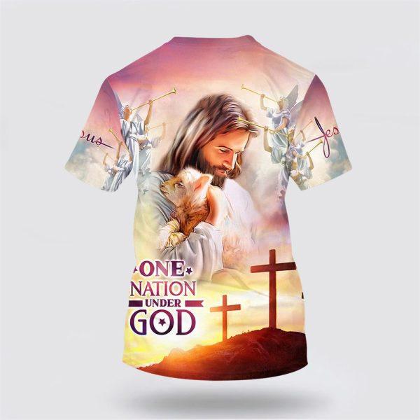 One Nation Under God Jesus Holding Sheep All Over Print 3D T Shirt – Gifts For Christians