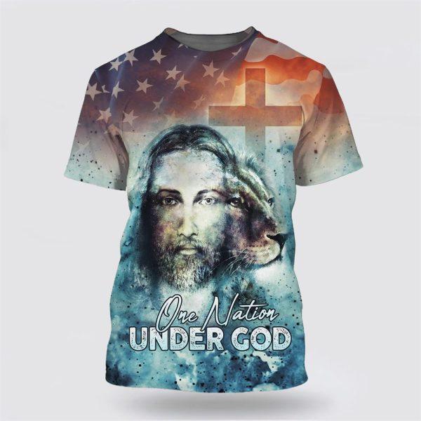 One Nation Under God Jesus Lion And Cross All Over Print 3D T Shirt – Gifts For Christians