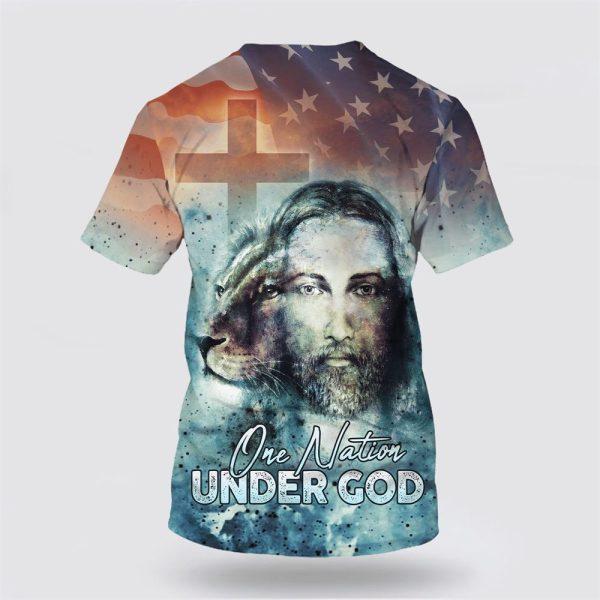 One Nation Under God Jesus Lion And Cross All Over Print 3D T Shirt – Gifts For Christians
