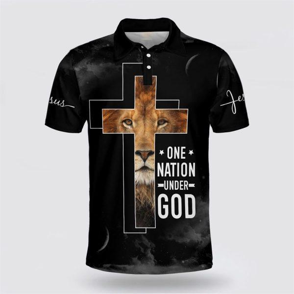 One Nation Under God Lion And Cross Polo Shirt – Gifts For Christian Families