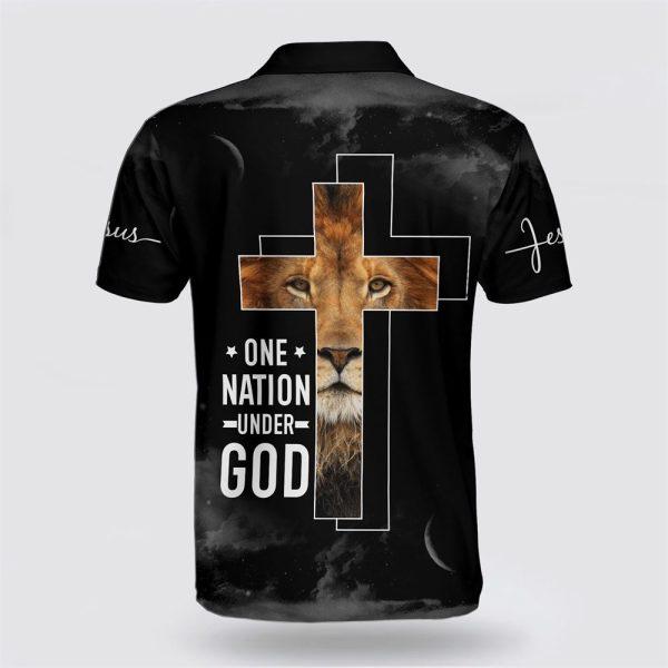 One Nation Under God Lion And Cross Polo Shirt – Gifts For Christian Families