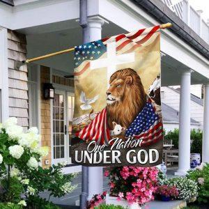 One Nation Under God Lion Lamb Christian Cross Flag 1