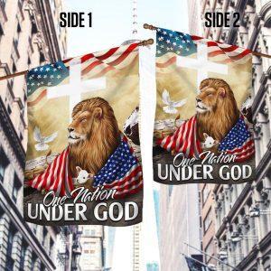 One Nation Under God Lion Lamb Christian Cross Flag 2