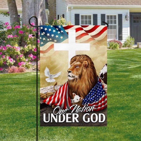 One Nation Under God Lion Lamb Christian Cross Flag – Christian Flag Outdoor Decoration