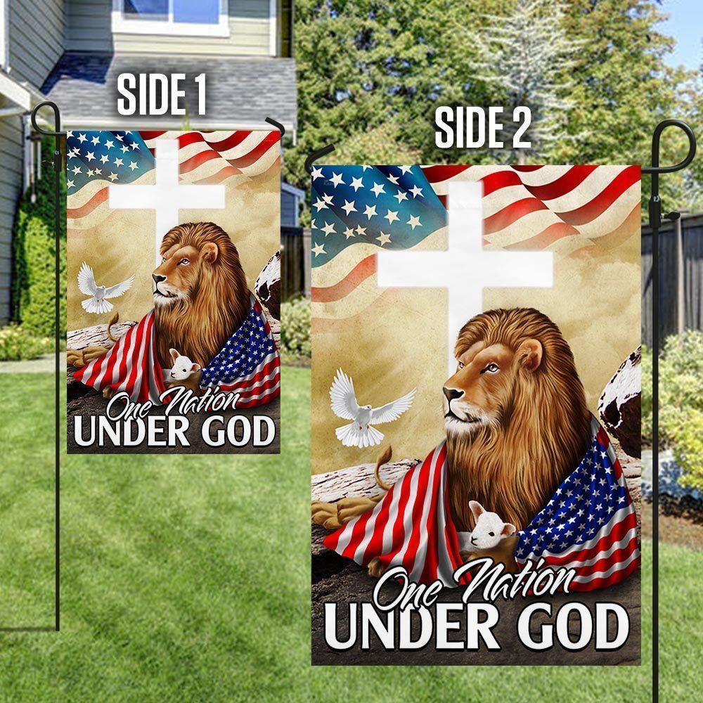 One Nation Under God Lion Lamb Christian Cross Flag – Christian Flag Outdoor Decoration