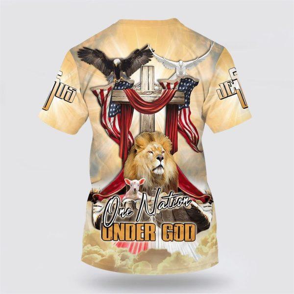 One Nation Under God Lion Wooden Cross And The Lamb All Over Print 3D T Shirt – Gifts For Christians
