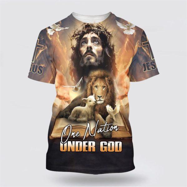 One Nation Under God Shirts Jesus Lion And The Lamb All Over Print 3D T Shirt – Gifts For Christians