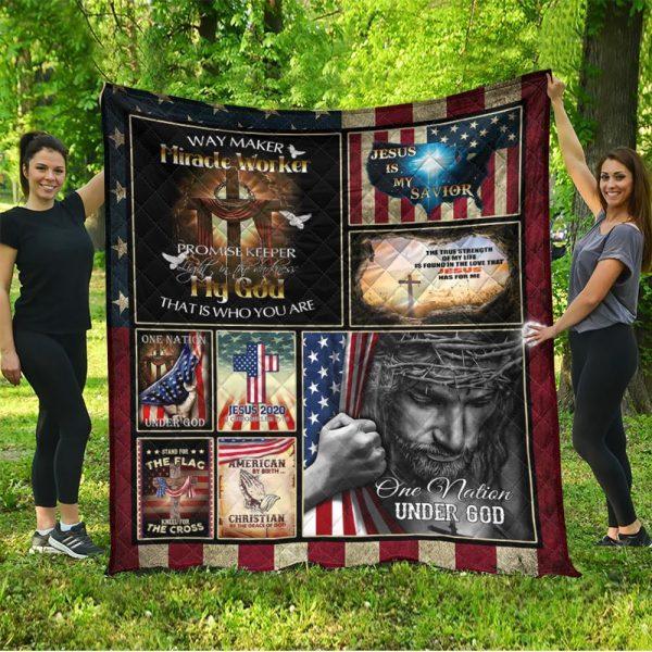 One Nation Under God Stand For The Flag Kneel For The Cross Christian Quilt Blanket – Gifts For Christians