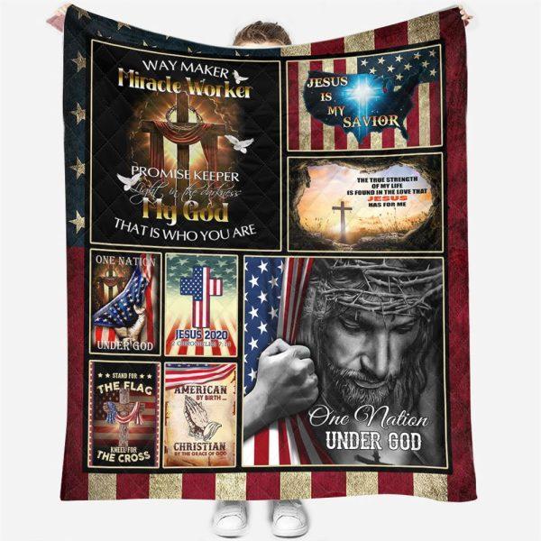 One Nation Under God Stand For The Flag Kneel For The Cross Christian Quilt Blanket – Gifts For Christians
