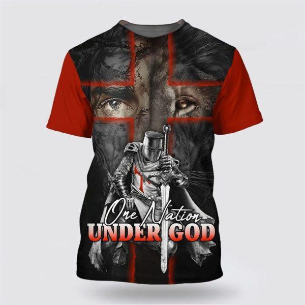 One Nation Under God Warrior And Lion Cross All Over Print 3D T Shirt – Gifts For Christians