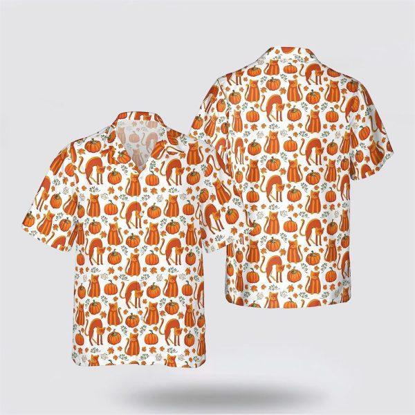 Orange Cat With Pumkin Pattern Hawaiin Shirt – Pet Lover Hawaiian Shirts