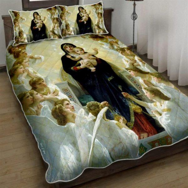 Our Lady Virgin Mary And Baby Jesus Quilt Bedding Set – Christian Gift For Believers