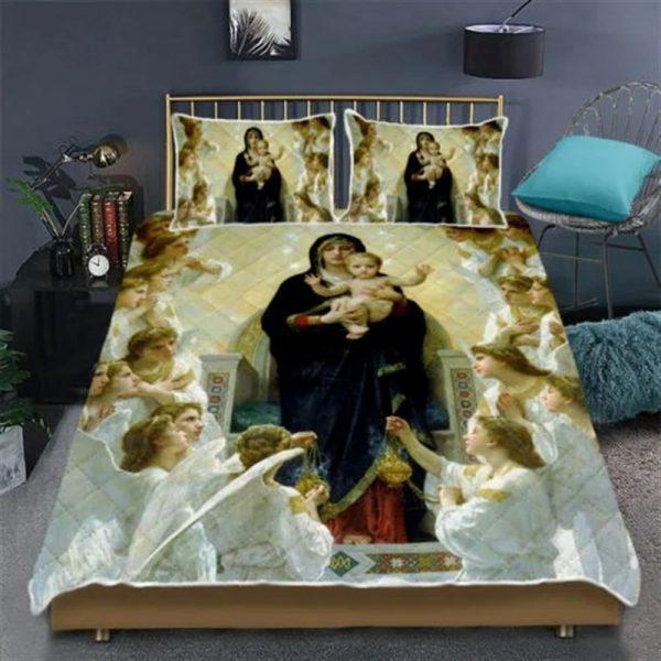 Our Lady Virgin Mary And Baby Jesus Quilt Bedding Set – Christian Gift For Believers