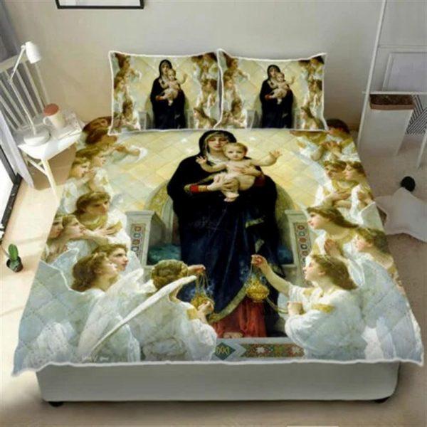 Our Lady Virgin Mary And Baby Jesus Quilt Bedding Set – Christian Gift For Believers