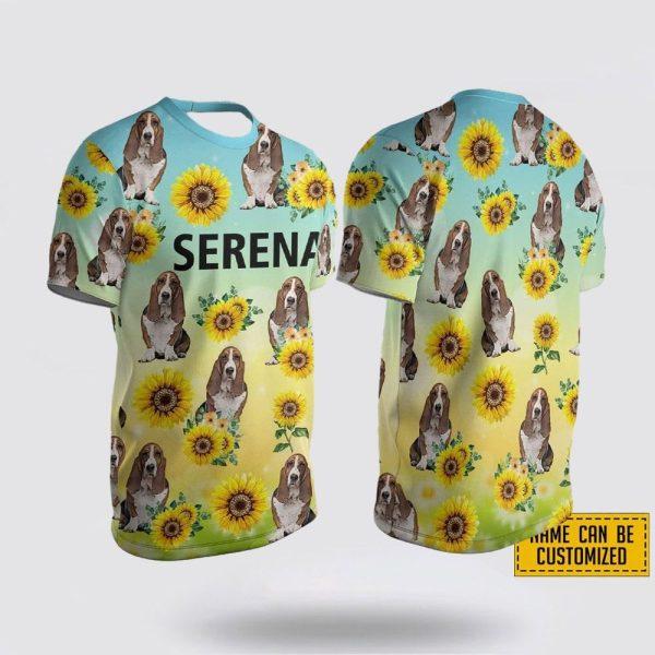 Personalized BassetHound Dog Sunflower Pattern All Over Print 3D T-Shirt – Gifts For Pet Lovers