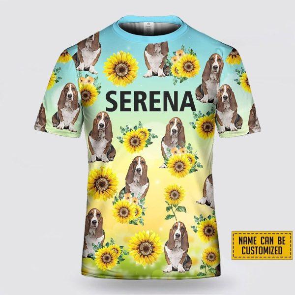 Personalized BassetHound Dog Sunflower Pattern All Over Print 3D T-Shirt – Gifts For Pet Lovers
