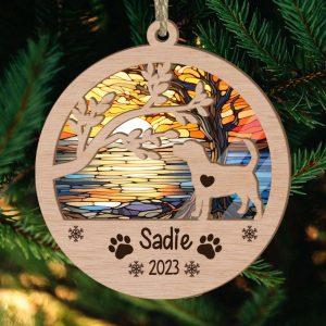 Personalized Beagle Circle Branch Tree Christmas Suncatcher Ornament 1