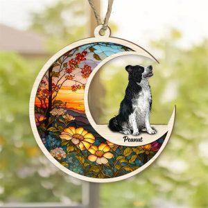 Personalized Border Collie Sit On The Moon Suncatcher Ornament 1