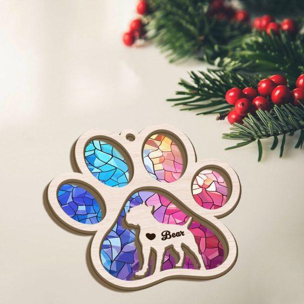 Personalized Cane Corso Paw Rianbow Christmas Suncatcher Ornament – Custom Christmas Ornaments Gift For Dog Lover