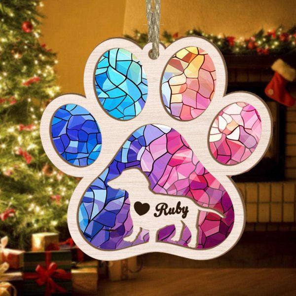 Personalized Dachshund Paw Rianbow Christmas Suncatcher Ornament  – Custom Christmas Ornaments Gift For Dog Lover